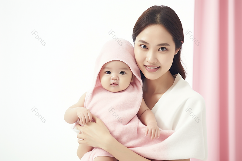 年轻妈妈给宝宝披上浴巾,高清,摄影图,摄影图片,图片大全,摄影图免费下载